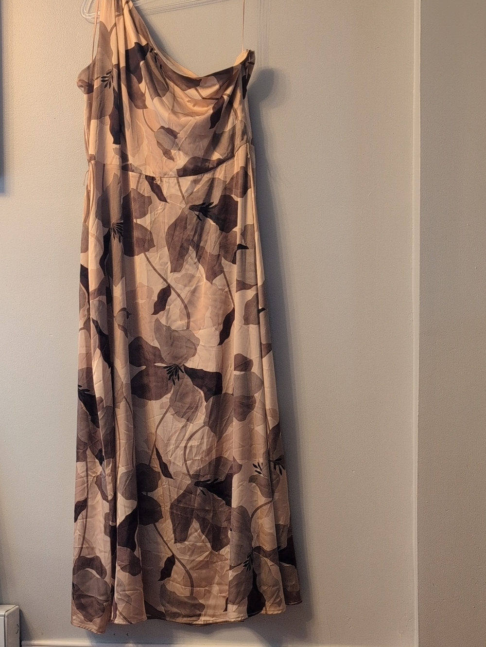 Nicole Miller Floral Cowl Neck Maxi Dress in Beige and Brown